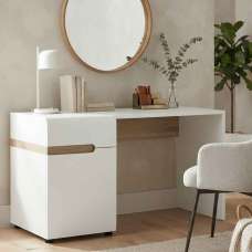 Cheya High Gloss Dressing Table with 1 Door in White and Truffle Oak - UK